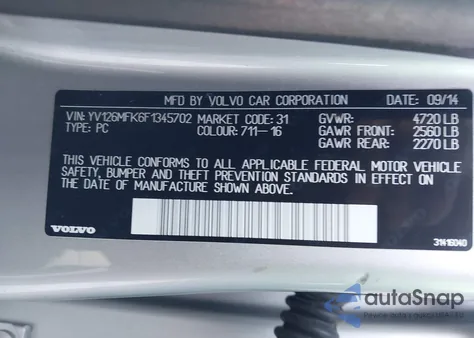 2015 Volvo S60 T5 Premier from USA, damaged, VIN YV126MFK6F1345702